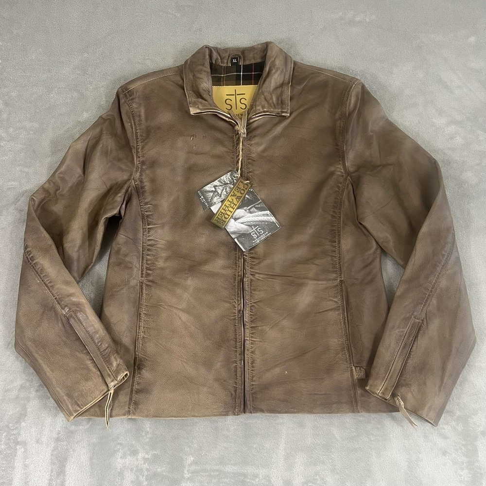 STS Ranchwear The Sibella Jacket Womens XL Brown Leather Cowgirl Fit Plaid Lined
